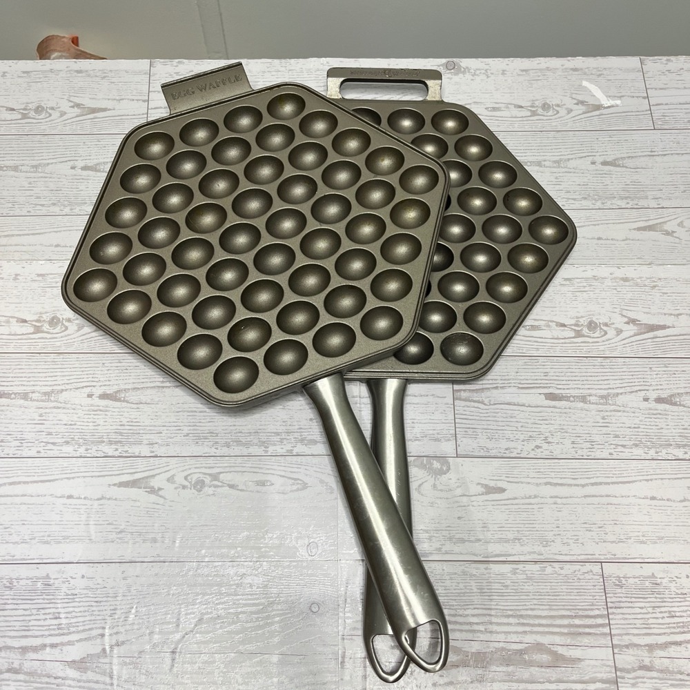 Nordic Ware Egg Waffle Pan Stovetop Bubble Waffle Maker Cast Aluminum Silver